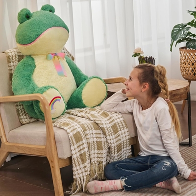 Unisex Giant Frog Plush Toy with Rainbow Embroidery Soft Kids Birthday Gift Party Decor PP Cotton Filling for Stress Relief