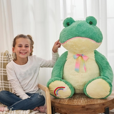 Unisex Giant Frog Plush Toy with Rainbow Embroidery Soft Kids Birthday Gift Party Decor PP Cotton Filling for Stress Relief
