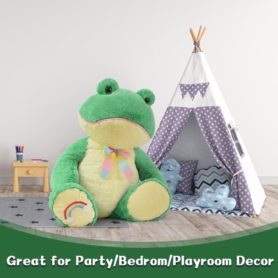 Unisex Giant Frog Plush Toy with Rainbow Embroidery Soft Kids Birthday Gift Party Decor PP Cotton Filling for Stress Relief