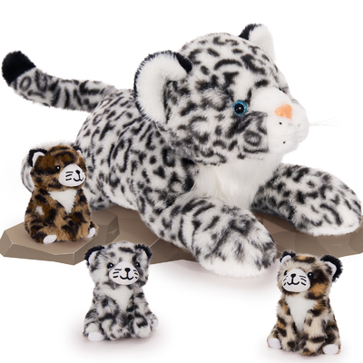 Christmas Birthday Gift Set 4pcs Snow Leopard Stuffed Animals Cheetah Plushies 3 Cubs Mama Baby Cheetah  Girls and Kids