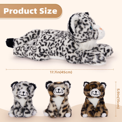 Christmas Birthday Gift Set 4pcs Snow Leopard Stuffed Animals Cheetah Plushies 3 Cubs Mama Baby Cheetah  Girls and Kids