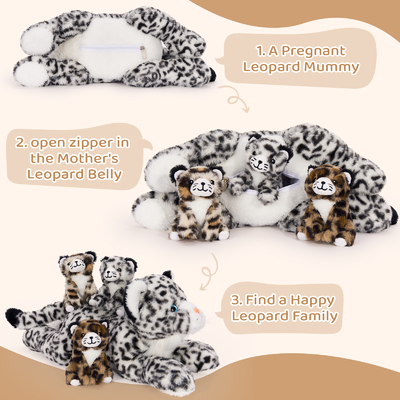 Christmas Birthday Gift Set 4pcs Snow Leopard Stuffed Animals Cheetah Plushies 3 Cubs Mama Baby Cheetah  Girls and Kids
