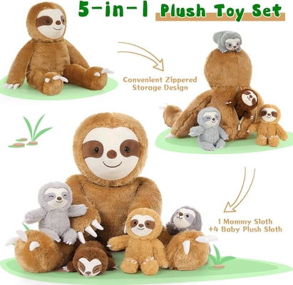 Large 22in Cute Lazy Sloth Stuffed Animal Toy 5pcs Mommy and 4 Baby Sloths Plush Perfect Birthday Gift Kids Boys Girls