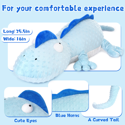 24 Lbs Weighted Blue Minky Pillow Kids Adults Lizard Body Pillow Big Geckos Plush Stuffed Animal Anxiety Toys Boys Girls
