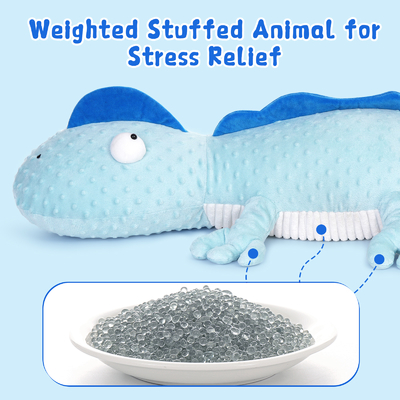24 Lbs Weighted Blue Minky Pillow Kids Adults Lizard Body Pillow Big Geckos Plush Stuffed Animal Anxiety Toys Boys Girls