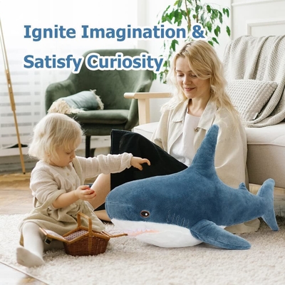 MorisMos 40-Inch Unisex Giant Shark Soft Plush Toy Custom Stuffed Cotton Hugging Pillow Washed PP Kids Stress Relief Gift