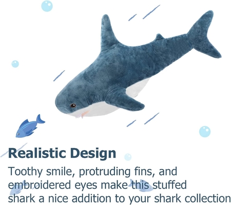 MorisMos 40-Inch Unisex Giant Shark Soft Plush Toy Custom Stuffed Cotton Hugging Pillow Washed PP Kids Stress Relief Gift