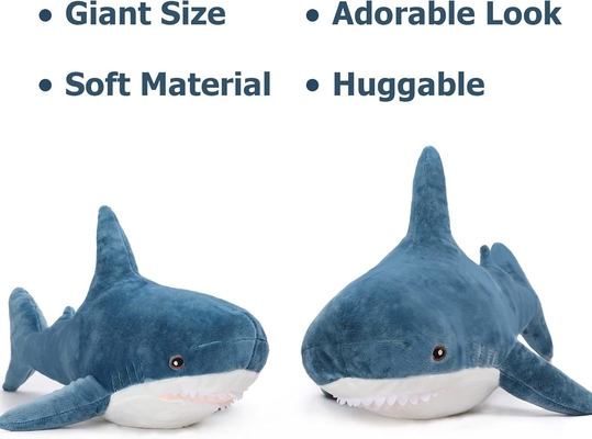 MorisMos 40-Inch Unisex Giant Shark Soft Plush Toy Custom Stuffed Cotton Hugging Pillow Washed PP Kids Stress Relief Gift