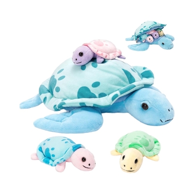 MorisMos Multicolored Sea Turtle Plush Toy Soft Mommy Turtle 3 Babies Blue PP Cotton Filled Great Stress Relief Gift Boys Girls