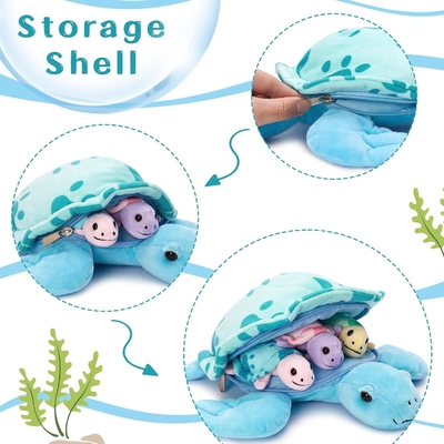 MorisMos Multicolored Sea Turtle Plush Toy Soft Mommy Turtle 3 Babies Blue PP Cotton Filled Great Stress Relief Gift Boys Girls