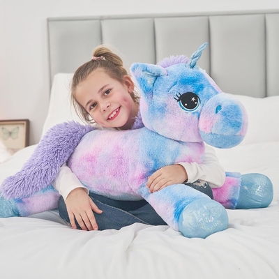 MorisMos 32in Giant Rainbow Blue Unicorn Stuffed Animal Toys Cute Soft Plush for Kids Birthday Decorations Party Gifts Filled PP