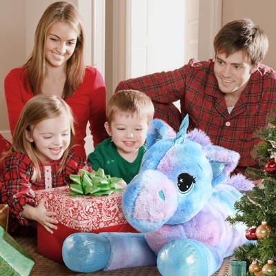 MorisMos 32in Giant Rainbow Blue Unicorn Stuffed Animal Toys Cute Soft Plush for Kids Birthday Decorations Party Gifts Filled PP