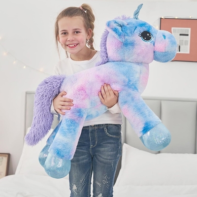 MorisMos 32in Giant Rainbow Blue Unicorn Stuffed Animal Toys Cute Soft Plush for Kids Birthday Decorations Party Gifts Filled PP
