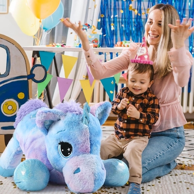 MorisMos 32in Giant Rainbow Blue Unicorn Stuffed Animal Toys Cute Soft Plush for Kids Birthday Decorations Party Gifts Filled PP