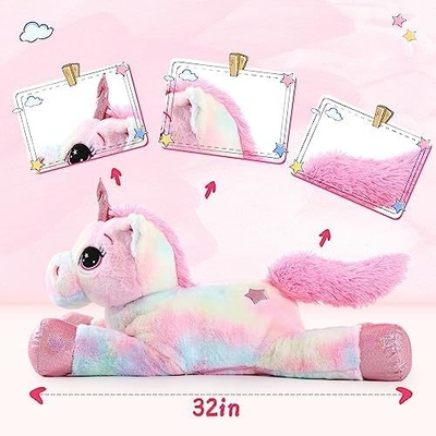 MorisMos 32in Giant Rainbow Pink Unicorn Stuffed Animals Soft Cotton Toys PP Filling Cute Birthday Decorations Bags Included
