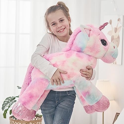 MorisMos 32in Giant Rainbow Pink Unicorn Stuffed Animals Soft Cotton Toys PP Filling Cute Birthday Decorations Bags Included