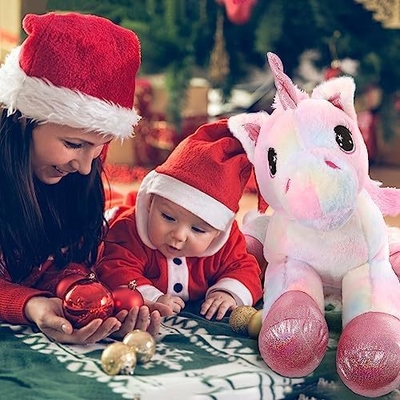 MorisMos 32in Giant Rainbow Pink Unicorn Stuffed Animals Soft Cotton Toys PP Filling Cute Birthday Decorations Bags Included