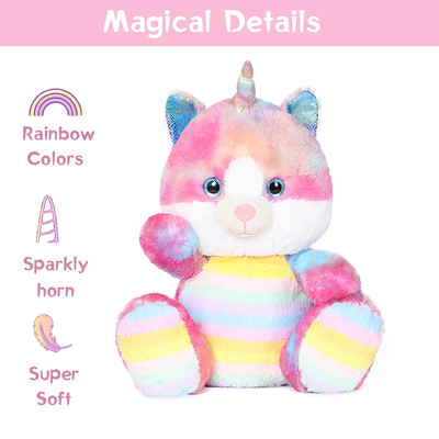 MorisMos ODM Customizable 19.8 Inch Multicolor Cute Caticorn Toy Sparkly Rainbow Horn Soft Cotton Plush Unicorn PP Birthday
