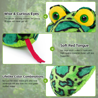 MorisMos Giant Snake Stuffed Animal Stuffed Green Snake Plush Toy Kids Teens Snake Pillow Adults - Birthday Gifts