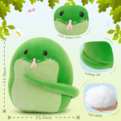 Snake Plush Toy Pillow 17.7 Soft Snake Stuffed Animal Green Snake Throw Pillow Plushie Doll Birthday Decor Kids Boys Girls