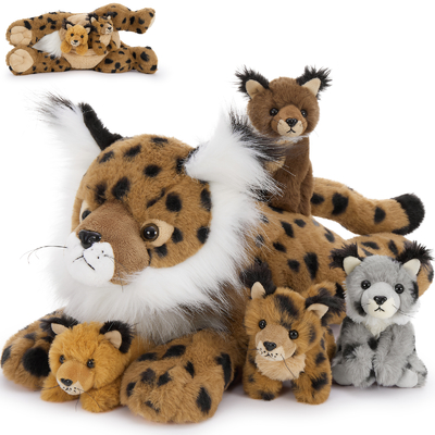 MorisMos 5-Piece Lynx Bobcat Stuffed Animals 18-Inch Soft Polyester Cotton Plush Toys for Kids Perfect Birthday Gift for Boys