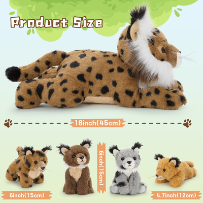 MorisMos 5-Piece Lynx Bobcat Stuffed Animals 18-Inch Soft Polyester Cotton Plush Toys for Kids Perfect Birthday Gift for Boys