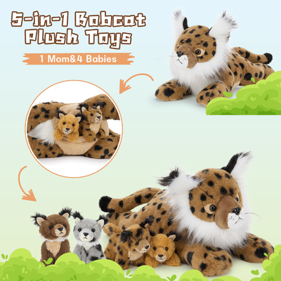 MorisMos 5-Piece Lynx Bobcat Stuffed Animals 18-Inch Soft Polyester Cotton Plush Toys for Kids Perfect Birthday Gift for Boys