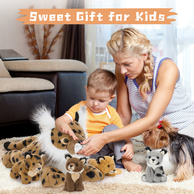 MorisMos 5-Piece Lynx Bobcat Stuffed Animals 18-Inch Soft Polyester Cotton Plush Toys for Kids Perfect Birthday Gift for Boys
