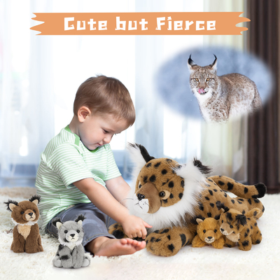 MorisMos 5-Piece Lynx Bobcat Stuffed Animals 18-Inch Soft Polyester Cotton Plush Toys for Kids Perfect Birthday Gift for Boys