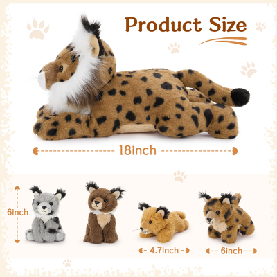 MorisMos 5-Piece 18-Inch Lynx Bobcat Stuffed Animals Soft Polyester Cotton Plush Toys Kids Boys Girls Perfect Birthday