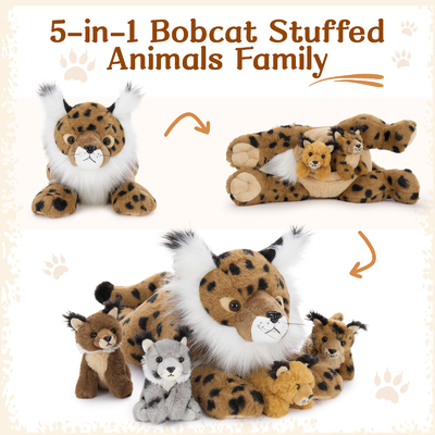 MorisMos 5-Piece 18-Inch Lynx Bobcat Stuffed Animals Soft Polyester Cotton Plush Toys Kids Boys Girls Perfect Birthday