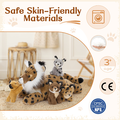MorisMos 5-Piece 18-Inch Lynx Bobcat Stuffed Animals Soft Polyester Cotton Plush Toys Kids Boys Girls Perfect Birthday