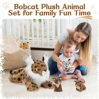 MorisMos 5-Piece 18-Inch Lynx Bobcat Stuffed Animals Soft Polyester Cotton Plush Toys Kids Boys Girls Perfect Birthday