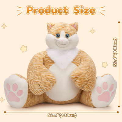 MaoGoLan 20lbs Jumbo Fluffy Plush Cat Toy 39.3 Inches Huge Big Fat Orange Cat Stuffed Animal Cute Oversized Soft Toys Birthday