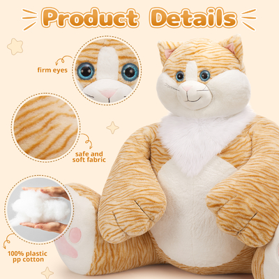MaoGoLan 20lbs Jumbo Fluffy Plush Cat Toy 39.3 Inches Huge Big Fat Orange Cat Stuffed Animal Cute Oversized Soft Toys Birthday