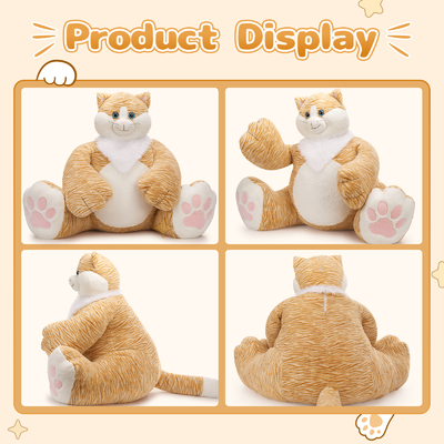 MaoGoLan 20lbs Jumbo Fluffy Plush Cat Toy 39.3 Inches Huge Big Fat Orange Cat Stuffed Animal Cute Oversized Soft Toys Birthday