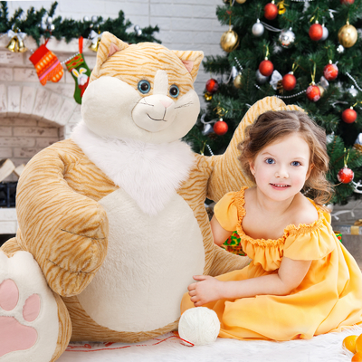 MaoGoLan 20lbs Jumbo Fluffy Plush Cat Toy 39.3 Inches Huge Big Fat Orange Cat Stuffed Animal Cute Oversized Soft Toys Birthday