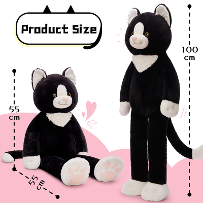 39 Inch Giant Cat Stuffed Animal 3lbs Weighted Black Stuffed Cat Plush with Long Legs Soft Cat Plush Pillow