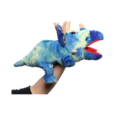 MorisMos 15-Inch Blue Triceratops Hand Puppet Unisex Movable Mouth Stuffed Toy Dinosaur Great Role Play Plush Bear Gift for Kids