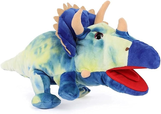 MorisMos 15-Inch Blue Triceratops Hand Puppet Unisex Movable Mouth Stuffed Toy Dinosaur Great Role Play Plush Bear Gift for Kids