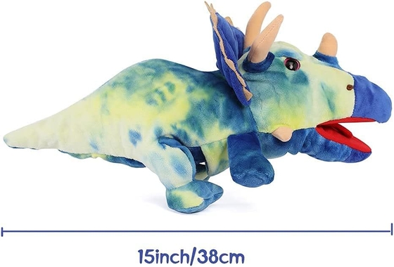 MorisMos 15-Inch Blue Triceratops Hand Puppet Unisex Movable Mouth Stuffed Toy Dinosaur Great Role Play Plush Bear Gift for Kids