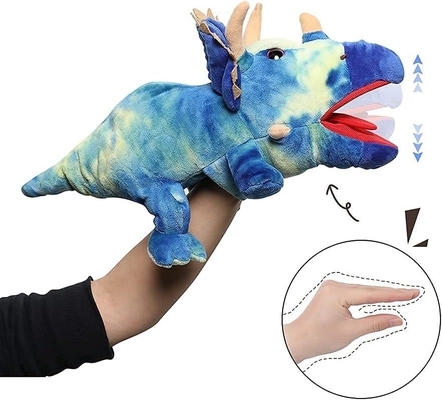 MorisMos 15-Inch Blue Triceratops Hand Puppet Unisex Movable Mouth Stuffed Toy Dinosaur Great Role Play Plush Bear Gift for Kids