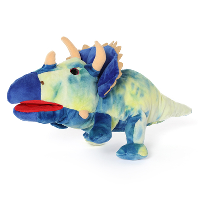 MorisMos 15-Inch Blue Triceratops Hand Puppet Unisex Movable Mouth Stuffed Toy Dinosaur Great Role Play Plush Cotton Polyester