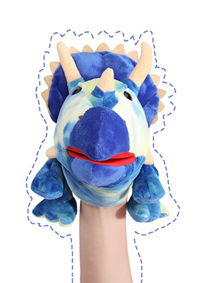 MorisMos 15-Inch Blue Triceratops Hand Puppet Unisex Movable Mouth Stuffed Toy Dinosaur Great Role Play Plush Cotton Polyester