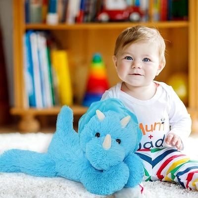 MorisMos 24-Inch Blue Triceratops Dinosaur Unisex Soft PVC Plush Toy & Comforter for Kids Aged 3-8 Great Gift Idea