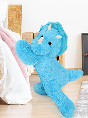 MorisMos 24-Inch Unisex Blue Triceratops Dinosaur Keychain Comforter Soft Stuffed Toy PP Kids Aged 3-8 Great Birthday Gift Idea