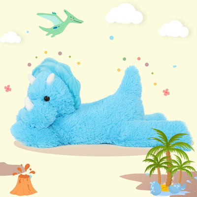 MorisMos 24-Inch Unisex Blue Triceratops Dinosaur Keychain Comforter Soft Stuffed Toy PP Kids Aged 3-8 Great Birthday Gift Idea