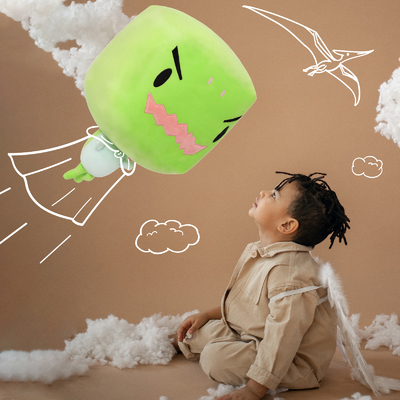 MorisMos Original 15 Inch Big Headed Dinosaur Toy Unisex Soft Cotton Polyester Cube Dino Squishy Pillow Keychain Bag Type Plush
