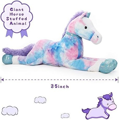 MorisMos 35 Inch Soft Blue Cotton Pony Stuffed Animal Pillow Large Horse Toy with Weighted Features for Boys Girls' Parties