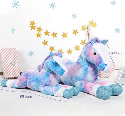 MorisMos 35 Inch Soft Blue Cotton Pony Stuffed Animal Pillow Large Horse Toy with Weighted Features for Boys Girls' Parties
